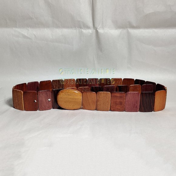 Vintage Exotic Wood Link Belt Wooden Tiles Segmented '90s Handmade Woodgrain VTG - Picture 3 of 8